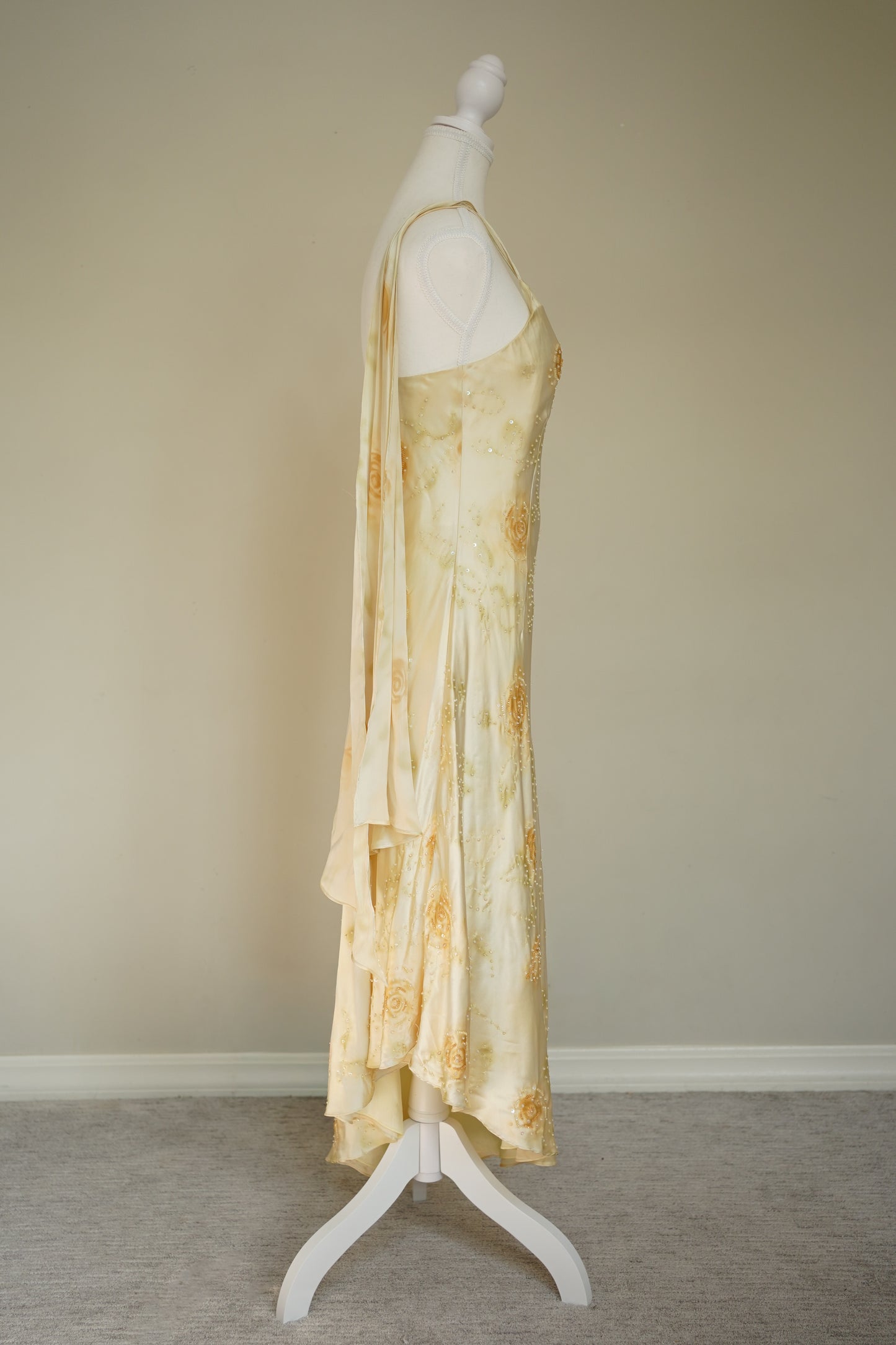 Bob Mackie Yellow Silk Floral Beaded Dress