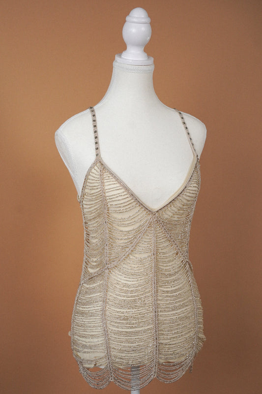 Vintage Champagne Beaded Evening Camisole (M)