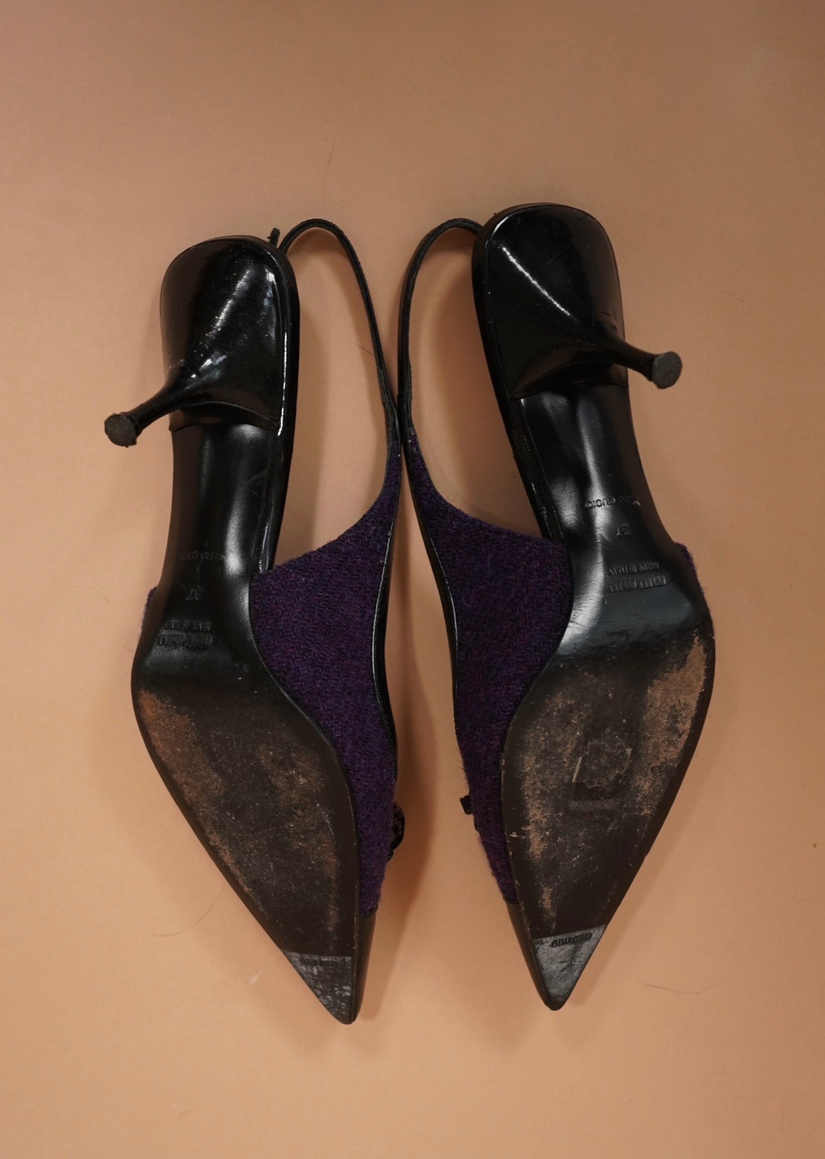 MIU MIU Floral Appliqué Tweed Slingback Heels (37)