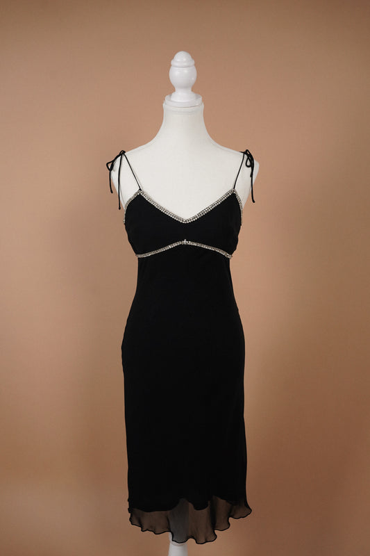 SS 1995 Dolce & Gabbana Black Mini Dress — Full front view of the black embellished slip dress