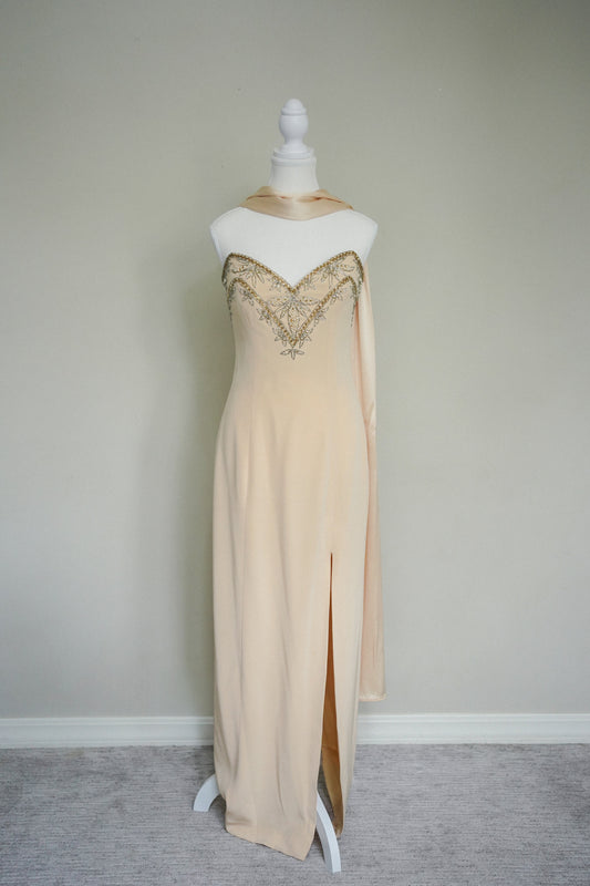 Vintage Champagne Beaded Gown