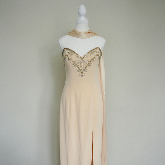 Vintage Champagne Beaded Gown