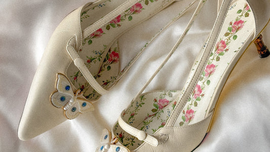 Gucci White Moth/Butterfly Kitten Heels (38)