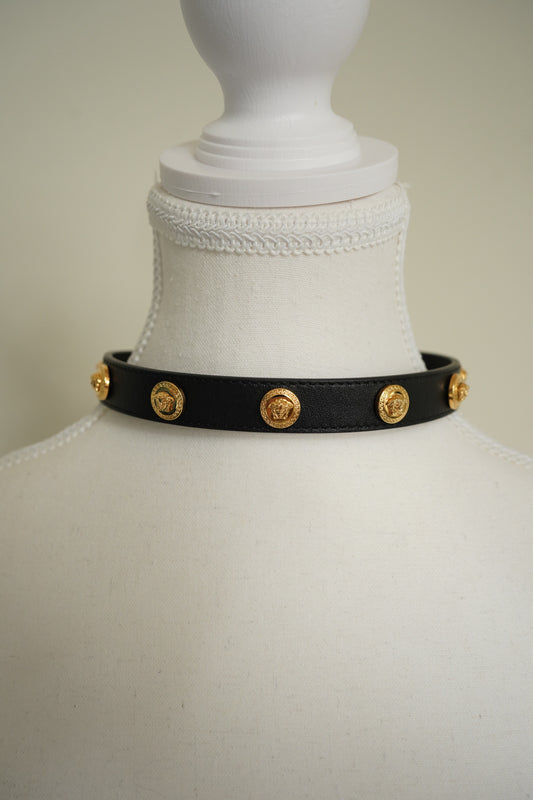 Gianni Versace Black Leather Medusa Button Choker/Bracelet