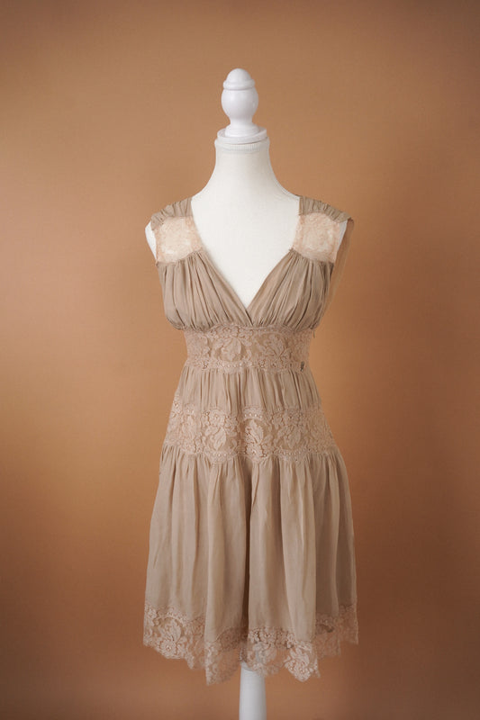 Galliano Nude Lace Mini Dress (M)