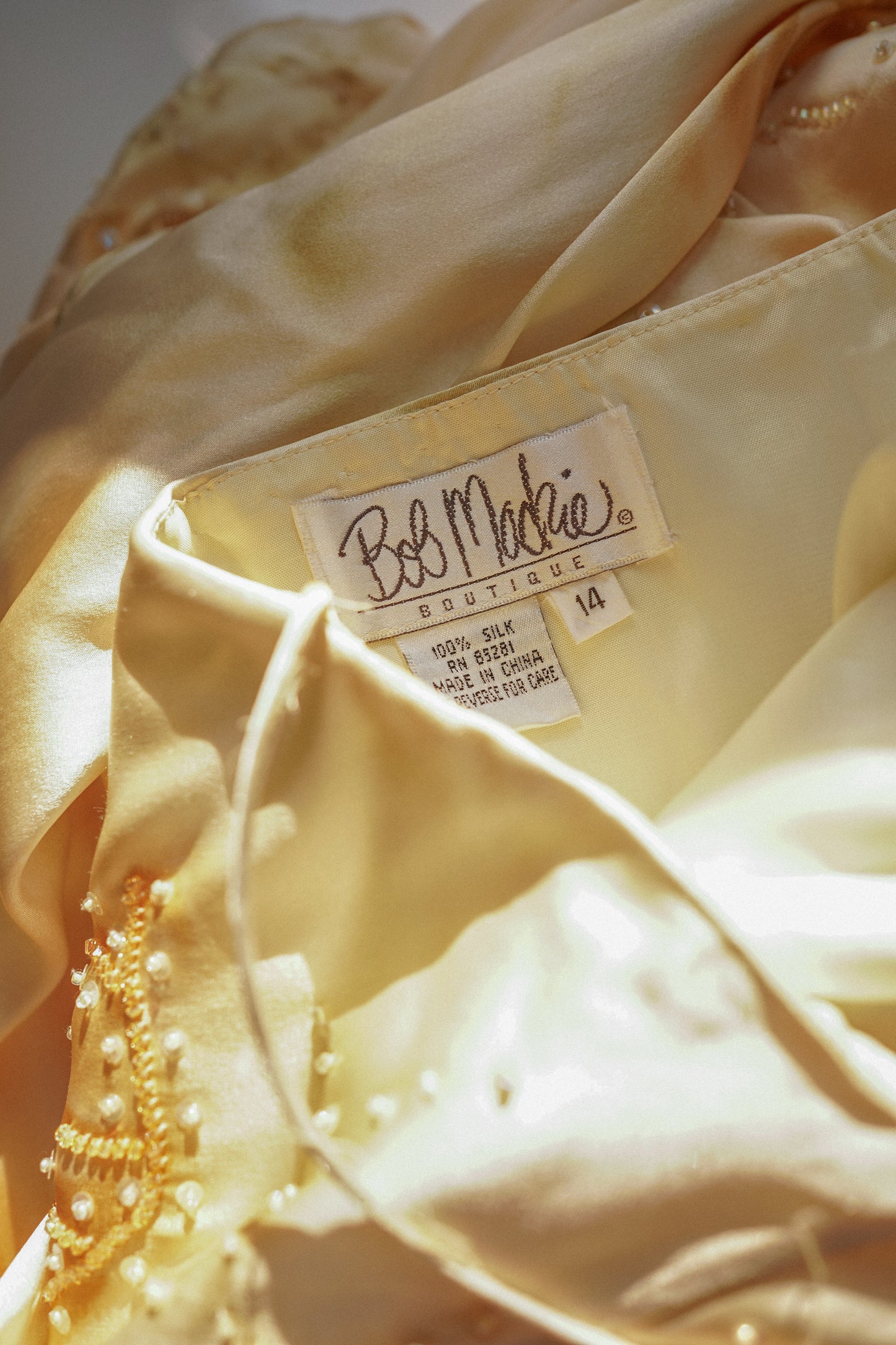 Bob Mackie Yellow Silk Floral Beaded Dress