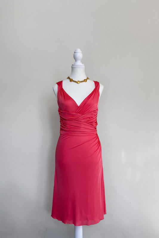 Versace Coral Dress — Full front view of the coral dress