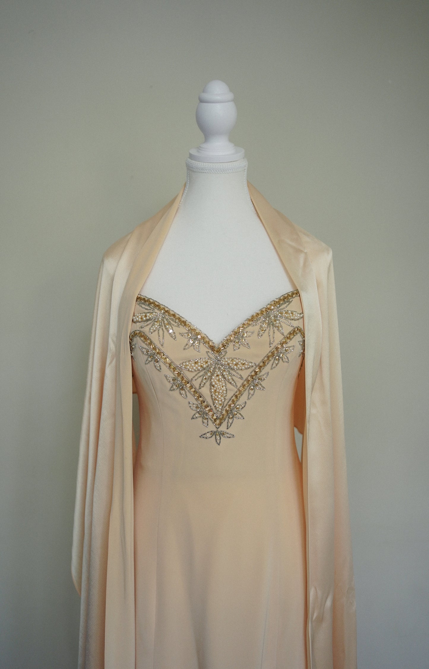 Vintage Champagne Beaded Gown