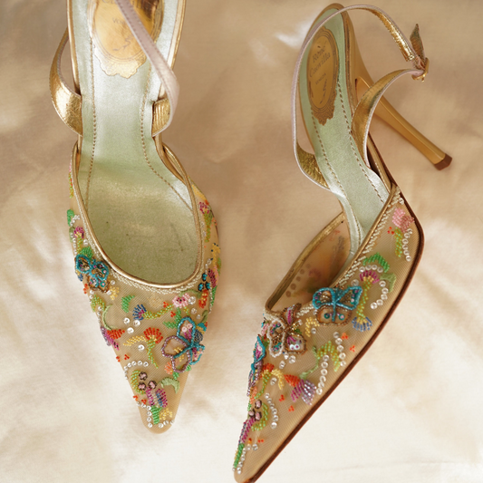 René Caovilla Vintage Beaded Butterfly Heels - Cinderella