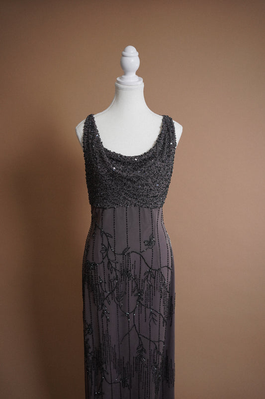 Beaded Bob Mackie Smokey Purple Gown (L)
