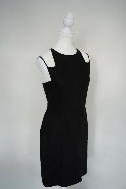 Bill Blass Strappy Dress — Black dress on a mannequin, angled front view