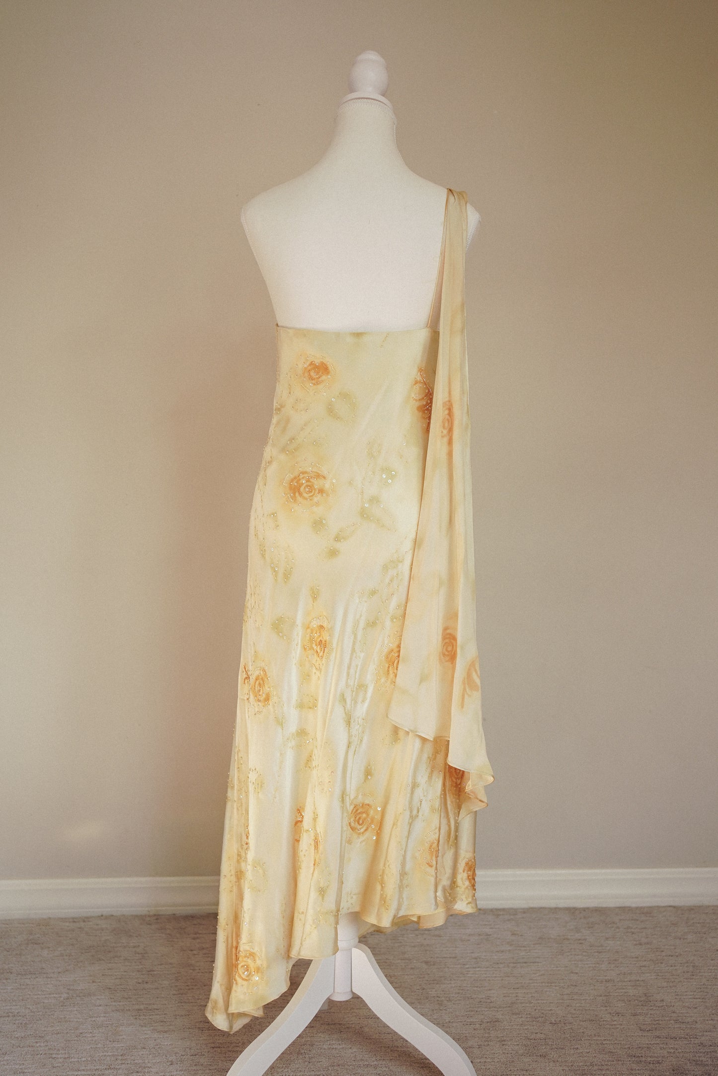 Bob Mackie Yellow Silk Floral Beaded Dress