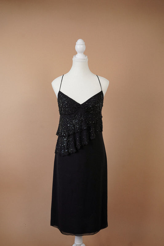Valentino Roma Black Beaded Silk Slip Dress (M)