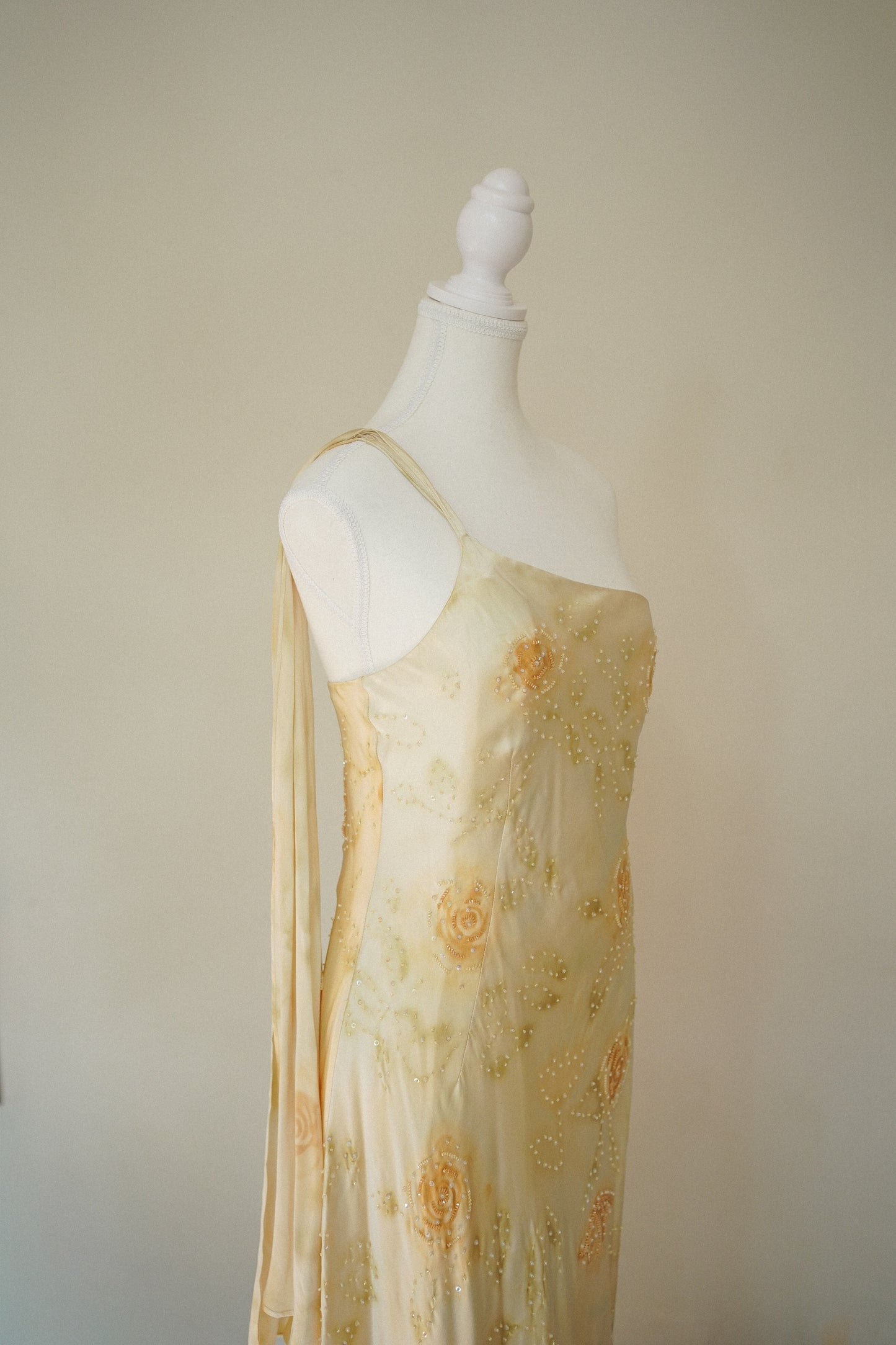 Bob Mackie Yellow Silk Floral Beaded Dress