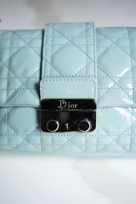Vintage Dior Cannage Shoulder Bag — Close-up of the Dior clasp and quilting