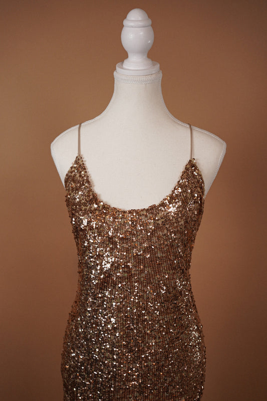 Blumarine Sequin Dress — Close-up of the neckline and fitted sequin bodice