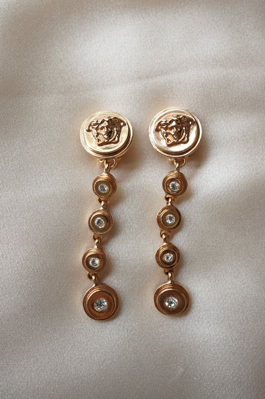 Gianni Versace Rose Gold Medusa Crystal Drop Earrings