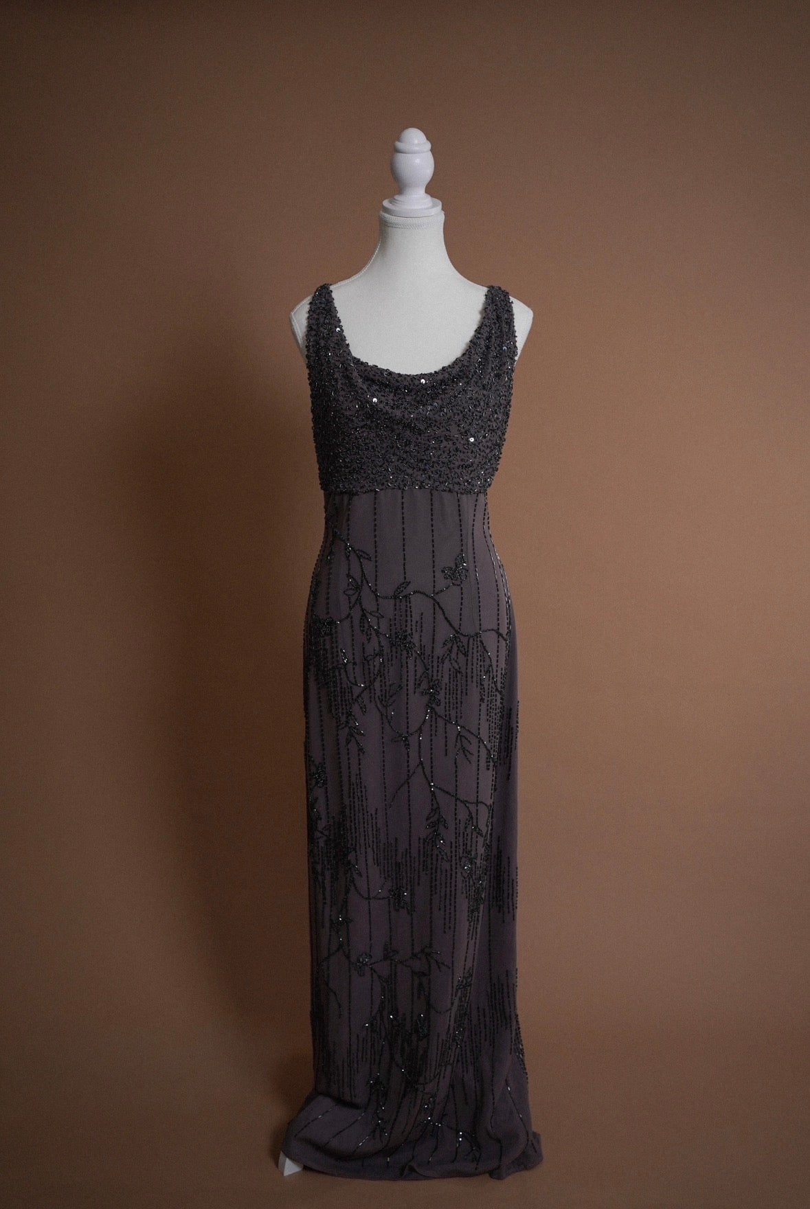 Beaded Bob Mackie Smokey Purple Gown (L)