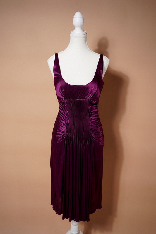 Versace FW 2006 plum pleated and ruched dress