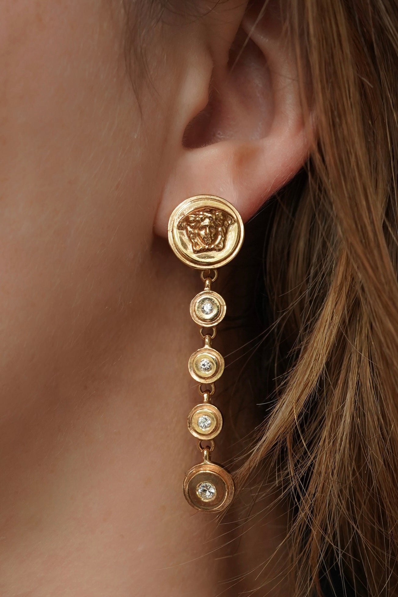 Gianni Versace Rose Gold Medusa Crystal Drop Earrings