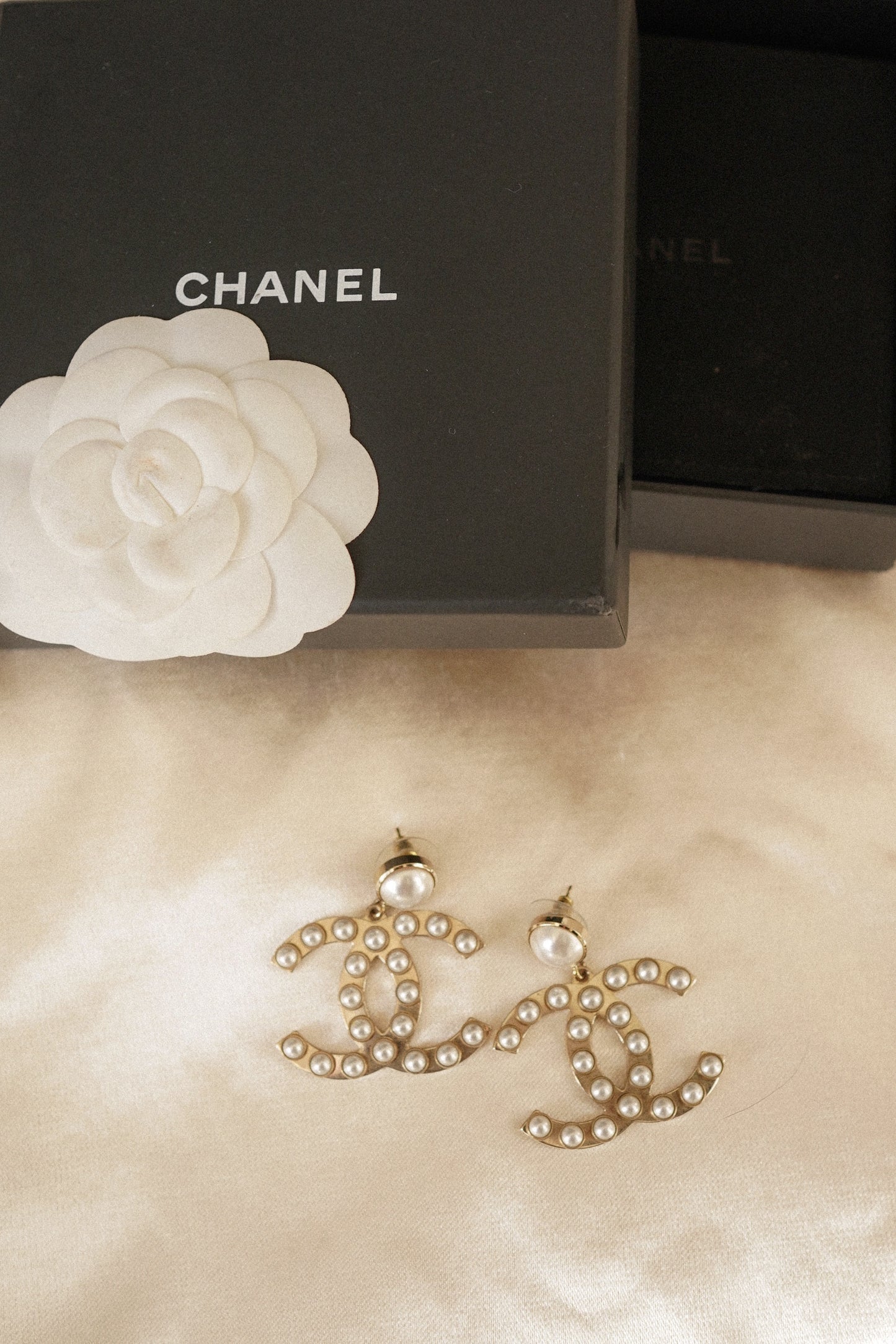 Large Chanel Pearl Drop CC Earrings - With Box