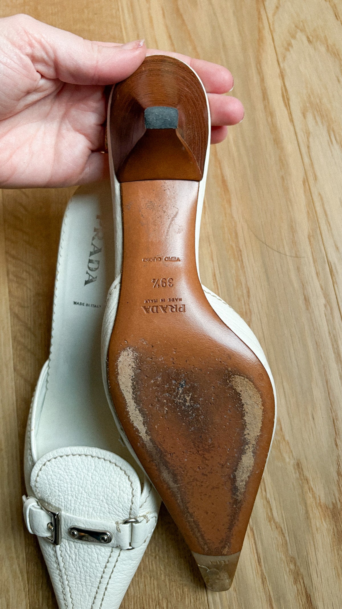 Prada White Leather Buckle Mules (39.5)