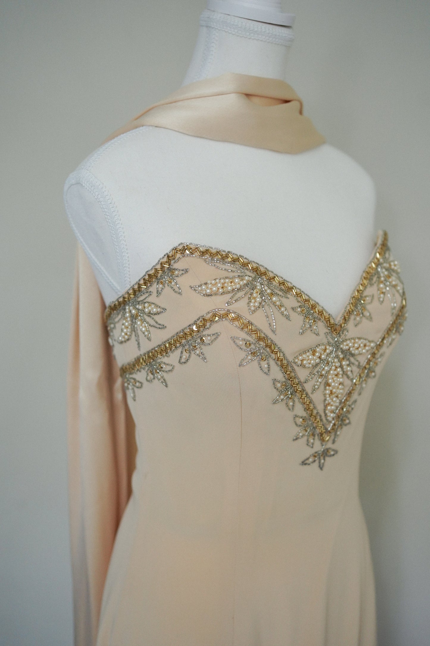 Vintage Champagne Beaded Gown