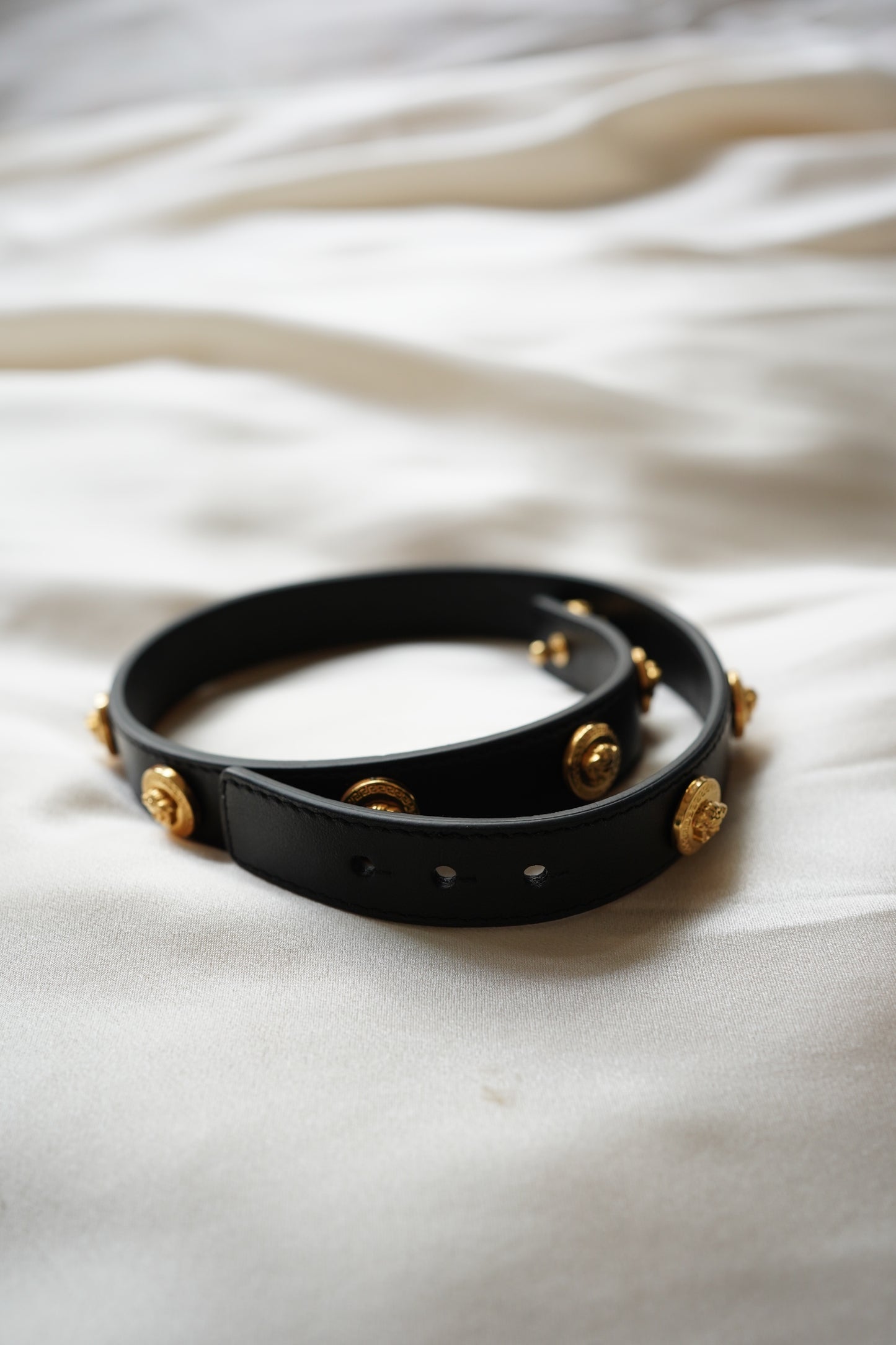 Gianni Versace Black Leather Medusa Button Choker/Bracelet