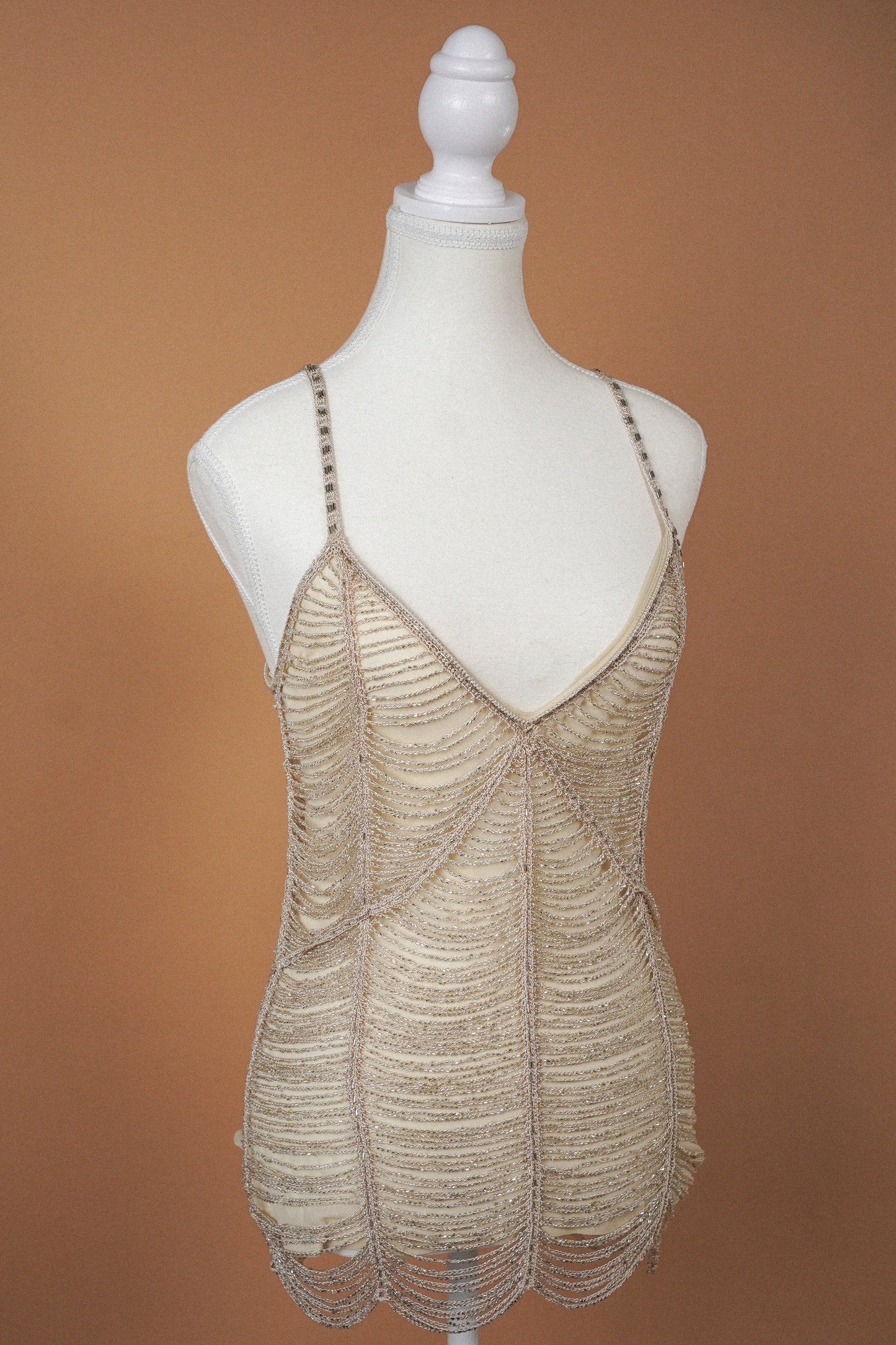 Vintage Champagne Beaded Evening Camisole (M)