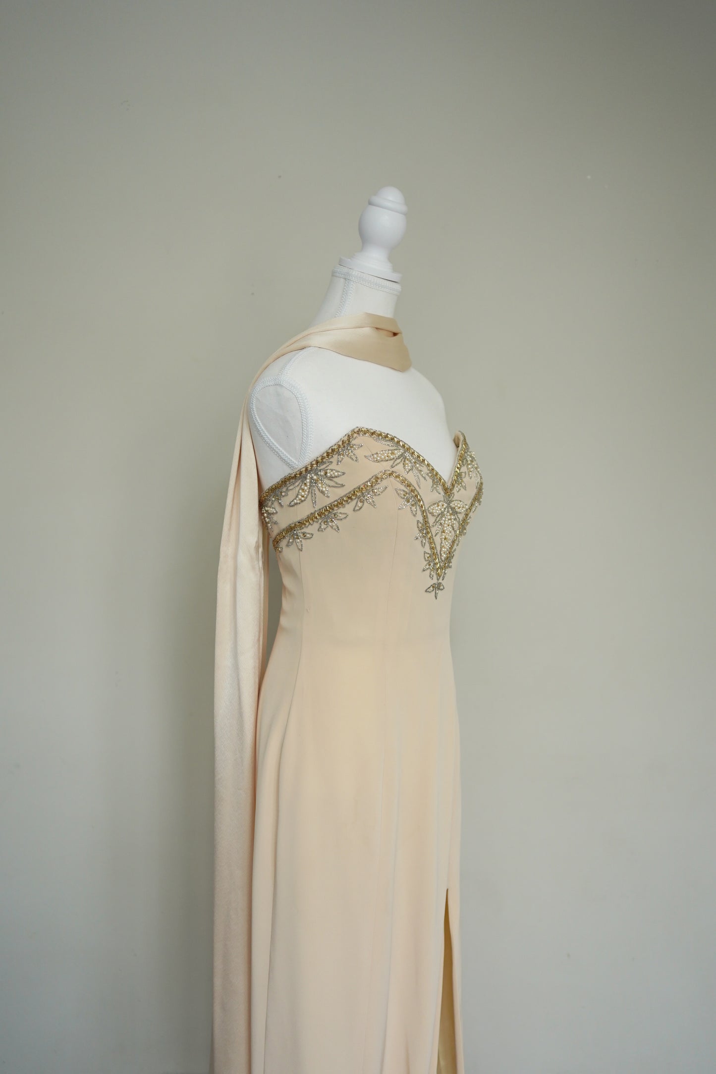 Vintage Champagne Beaded Gown