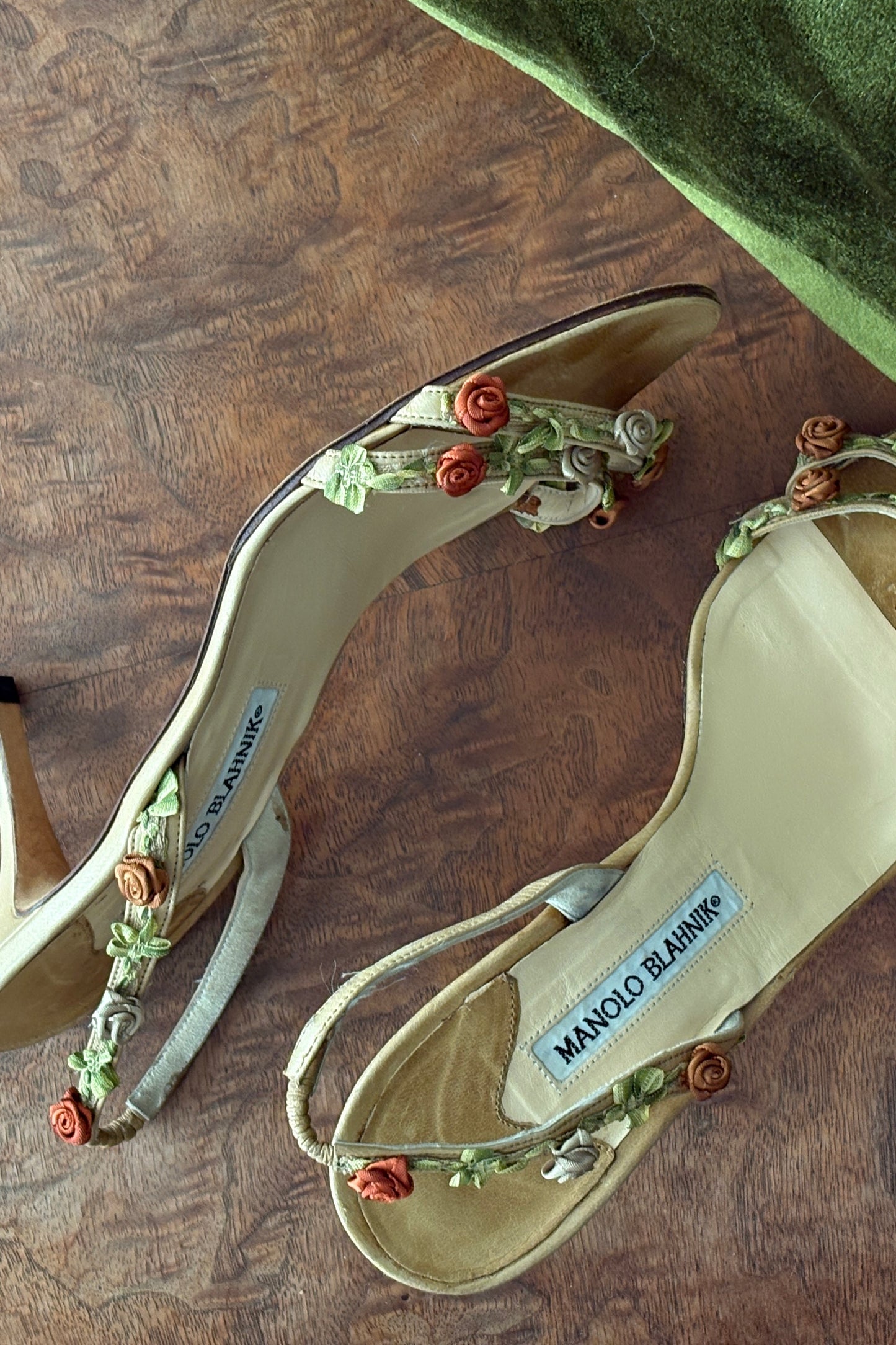 Vintage Manolo Blahnik Floral Appliqué Heels (37.5)