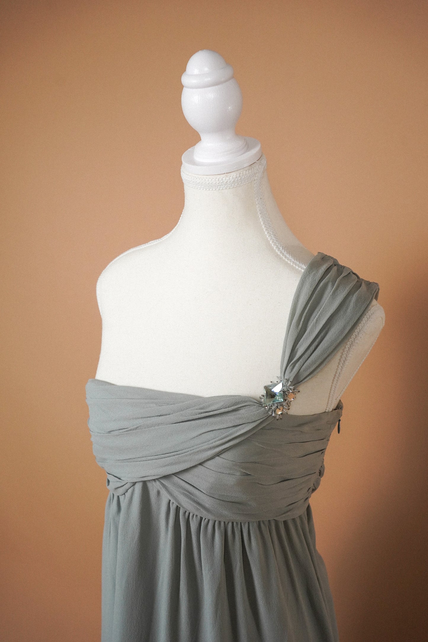 Valentino Dove Grey Silk One-Shoulder Dress (L)