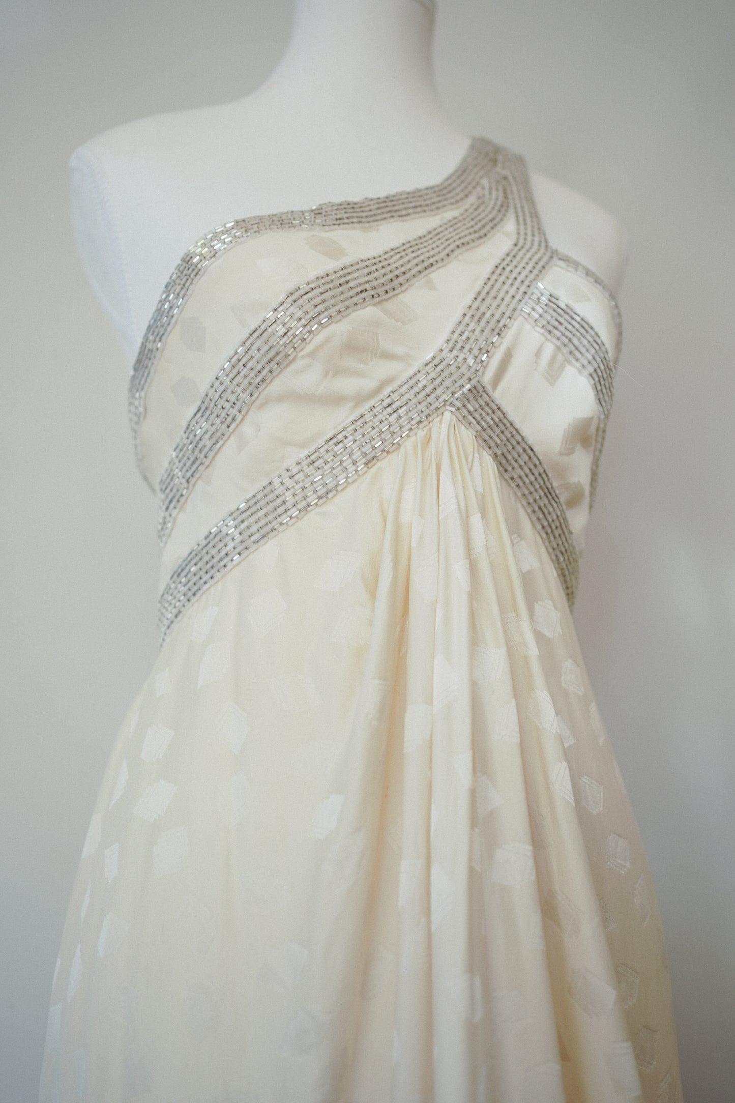 Bob Mackie Grecian Ivory Beaded Gown