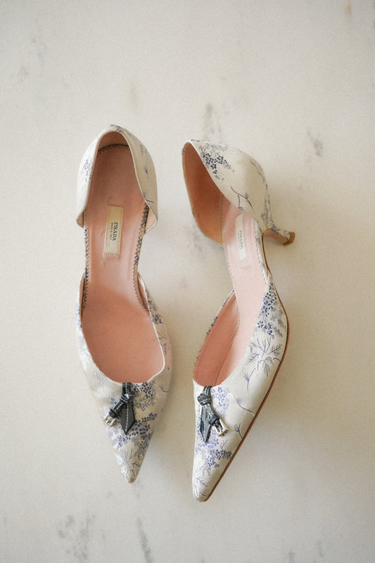 PRADA Floral Silk D’Orsay Kitten Heels (39.5)