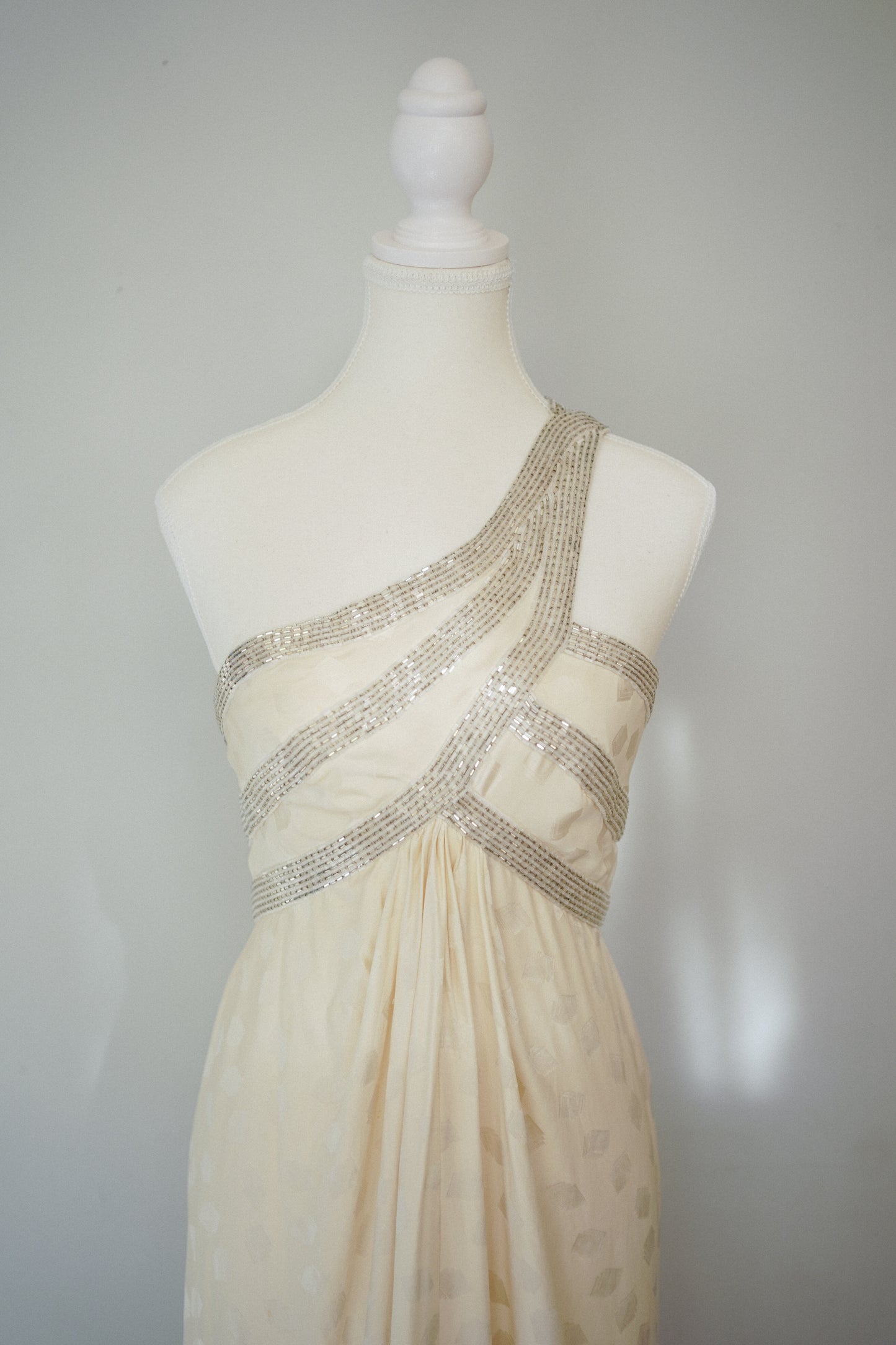Bob Mackie Grecian Ivory Beaded Gown