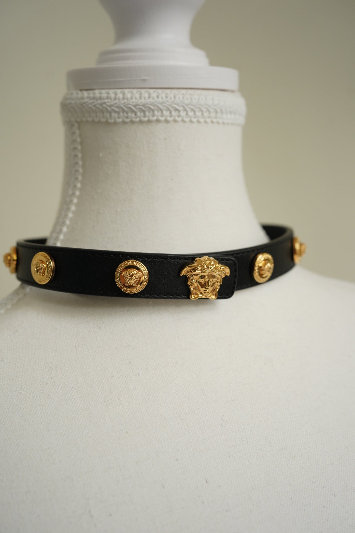 Gianni Versace Black Leather Medusa Button Choker/Bracelet