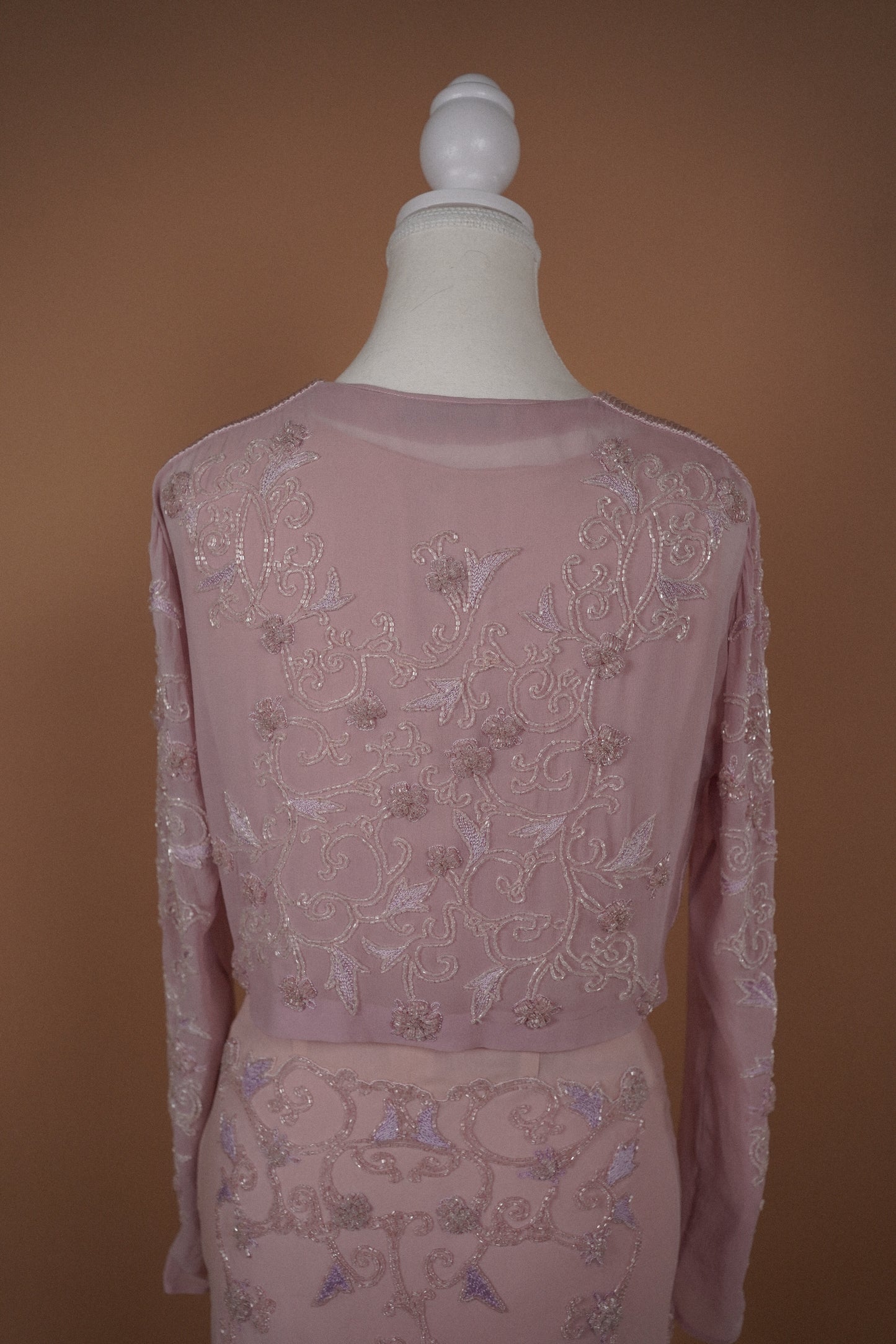 Alberta Ferretti Beaded Pink Dress and Cardigan Set (M-L)