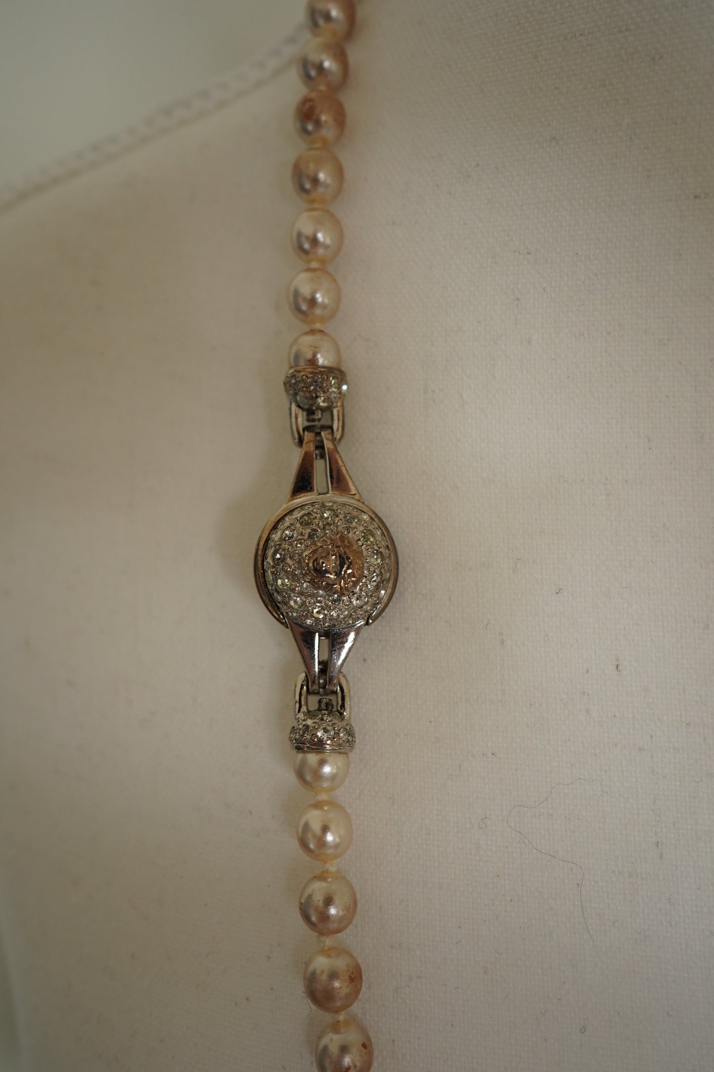 Gianni Versace Faux Pearl and Crystal Medusa Necklace
