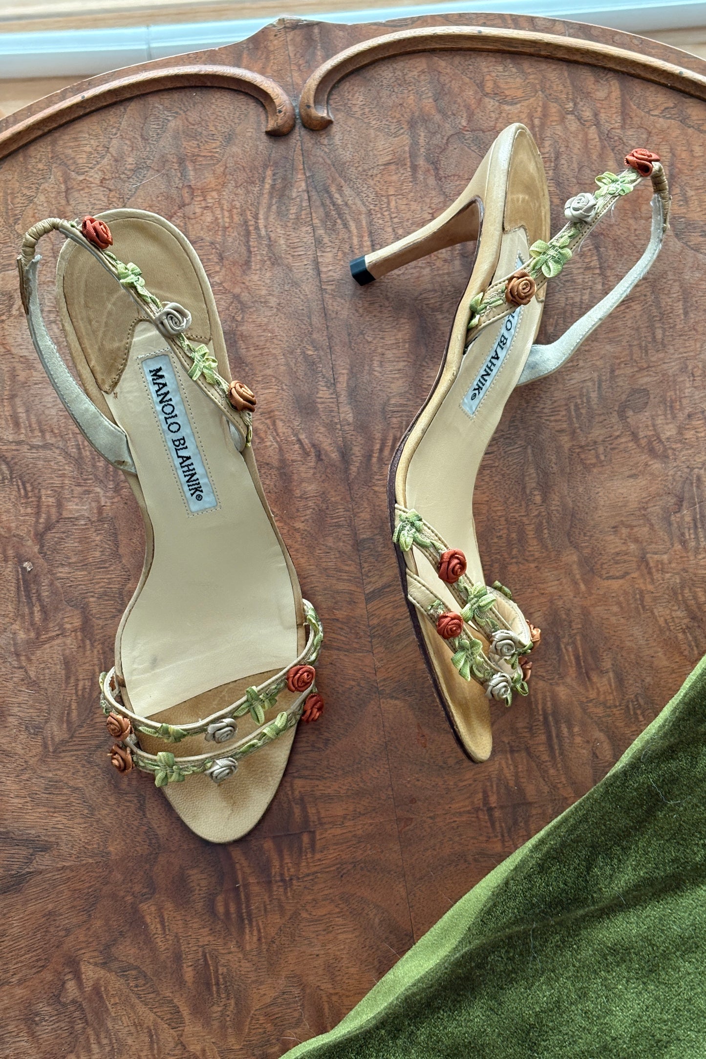 Vintage Manolo Blahnik Floral Appliqué Heels (37.5)