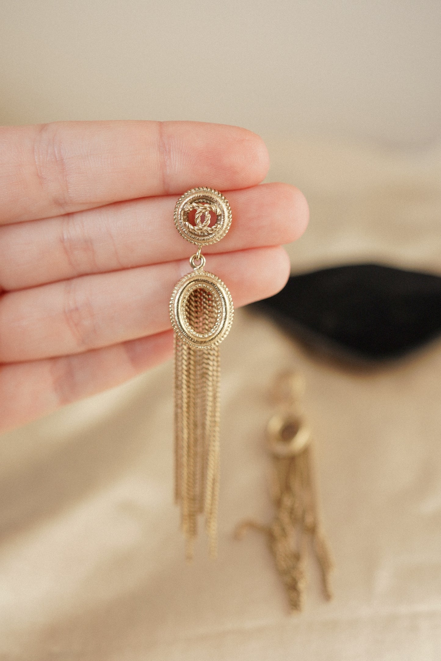 CHANEL Rope Medallion Tassel Earrings — B16 Pre-Fall 2016 — With Pouch