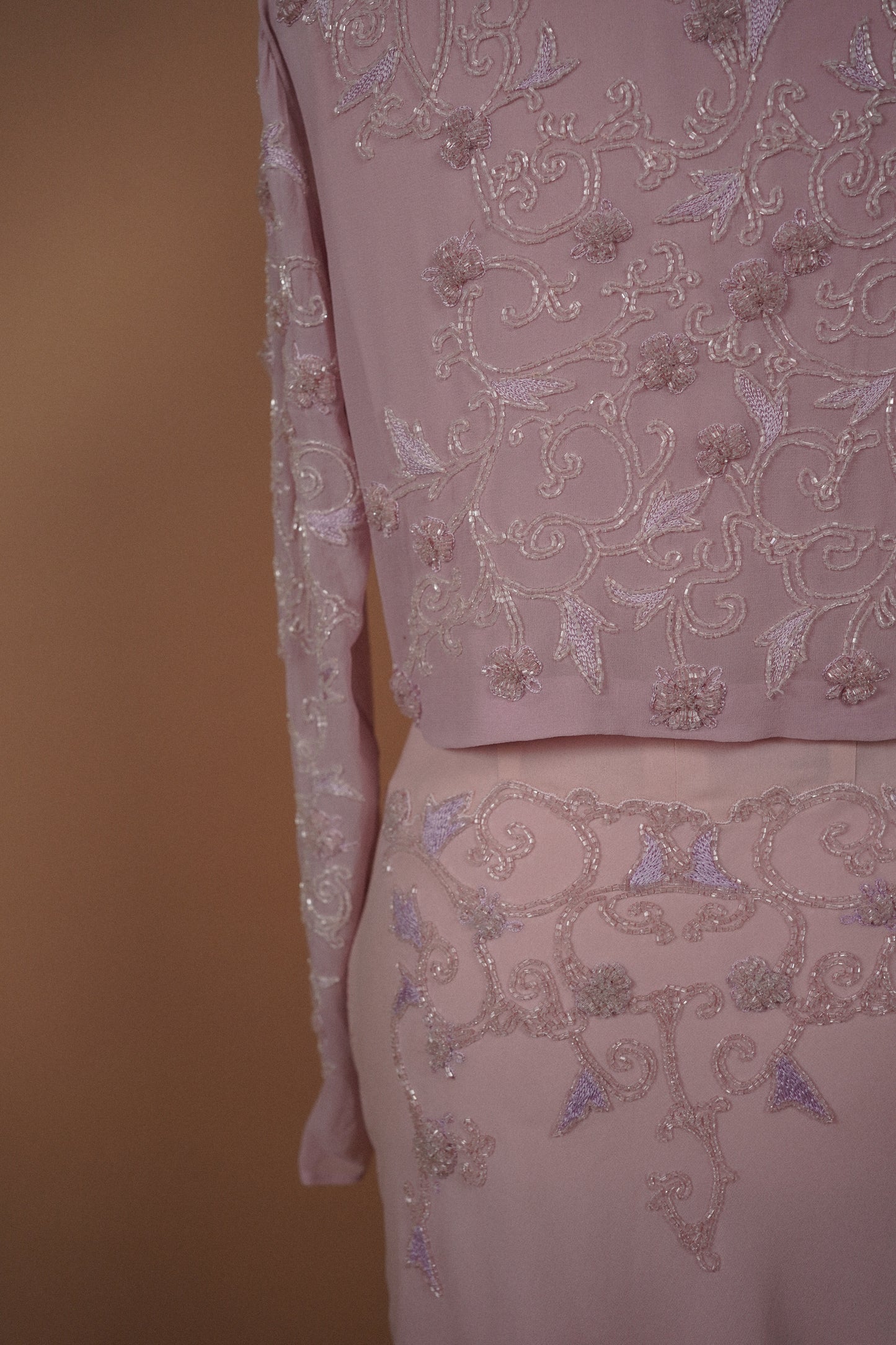 Alberta Ferretti Beaded Pink Dress and Cardigan Set (M-L)