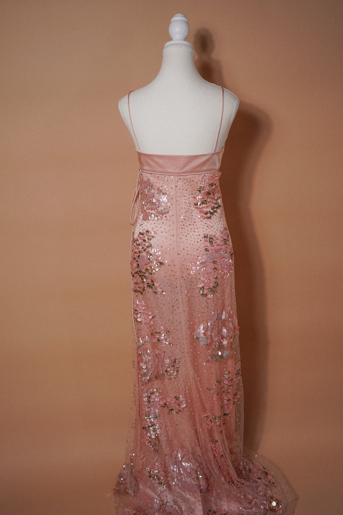 Valentino 00’s Pink Sequin Embellished Evening Gown — Full back view of the gown