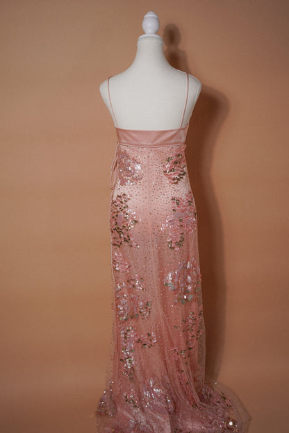 Valentino 00’s Pink Sequin Embellished Evening Gown — Full back view of the gown