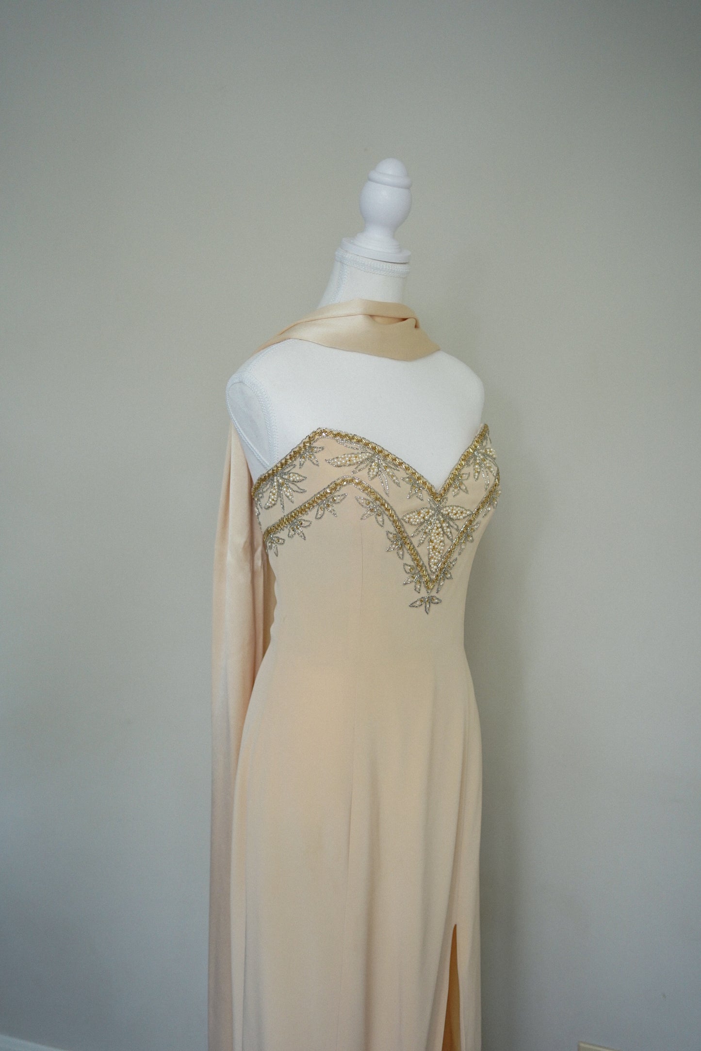 Vintage Champagne Beaded Gown