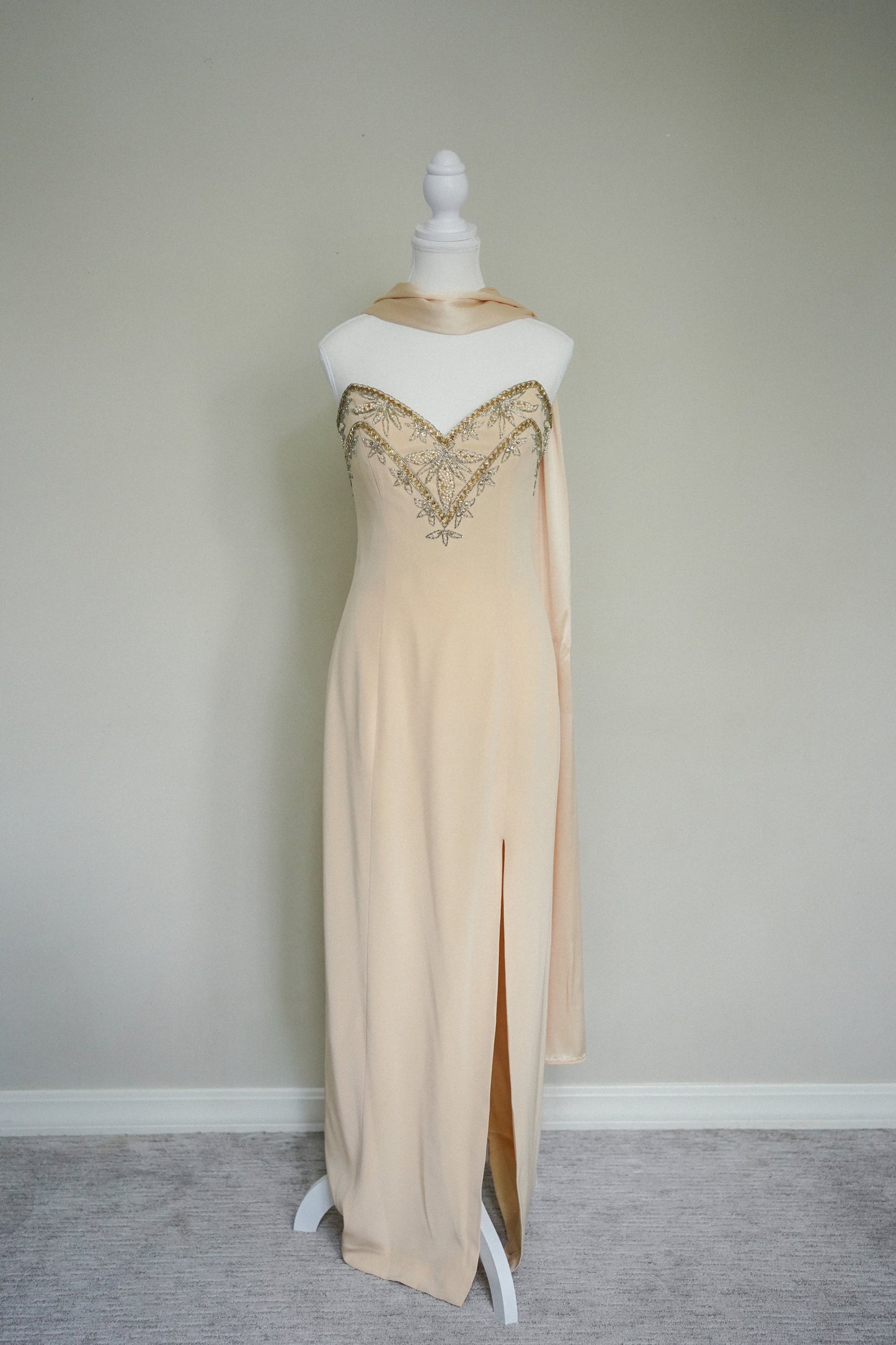 Vintage Champagne Beaded Gown