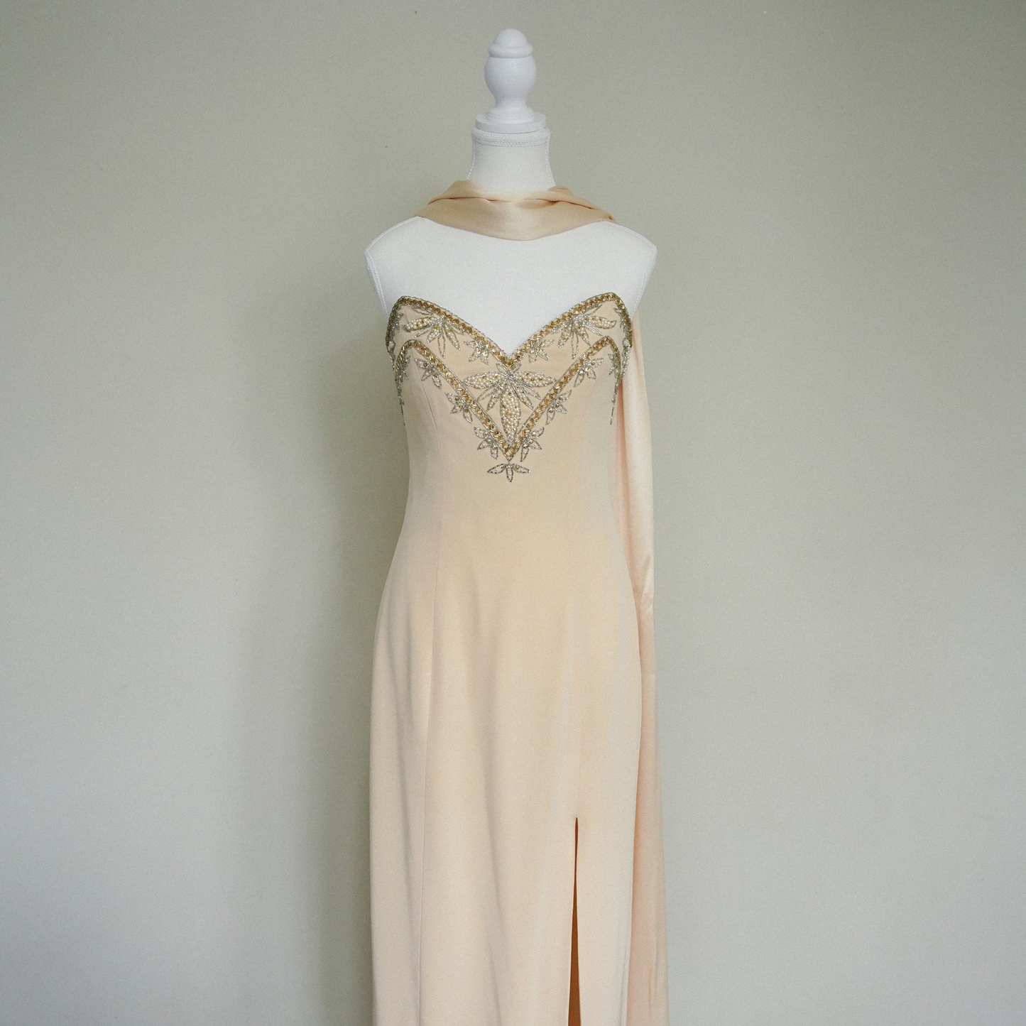 Vintage Champagne Beaded Gown