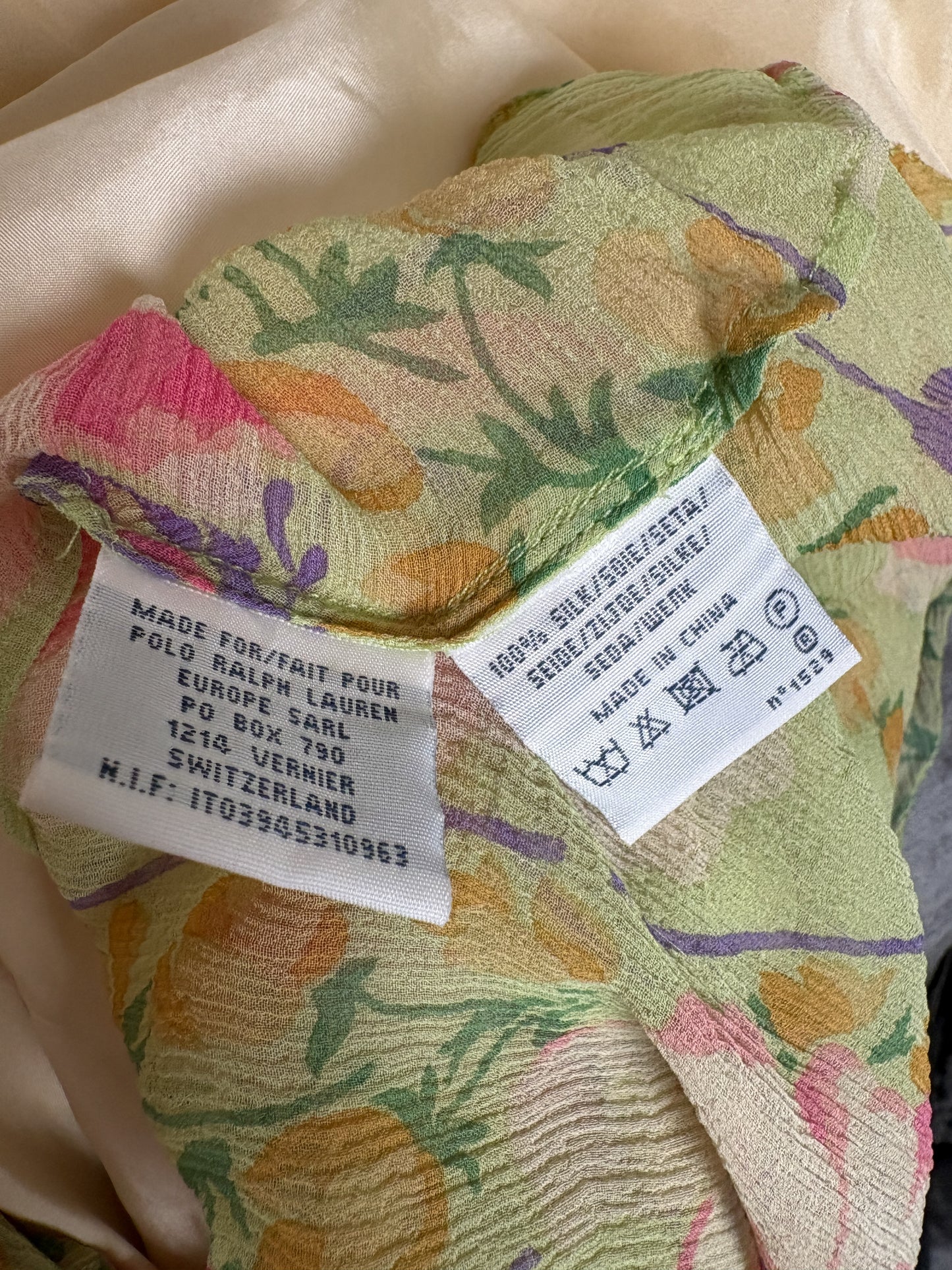 Ralph Lauren Vintage Silk Green Floral Dress (M)