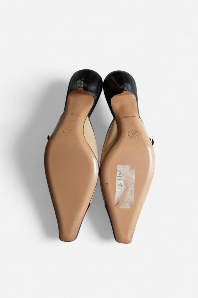 Chanel Two-Tone Bow CC Kitten Heels