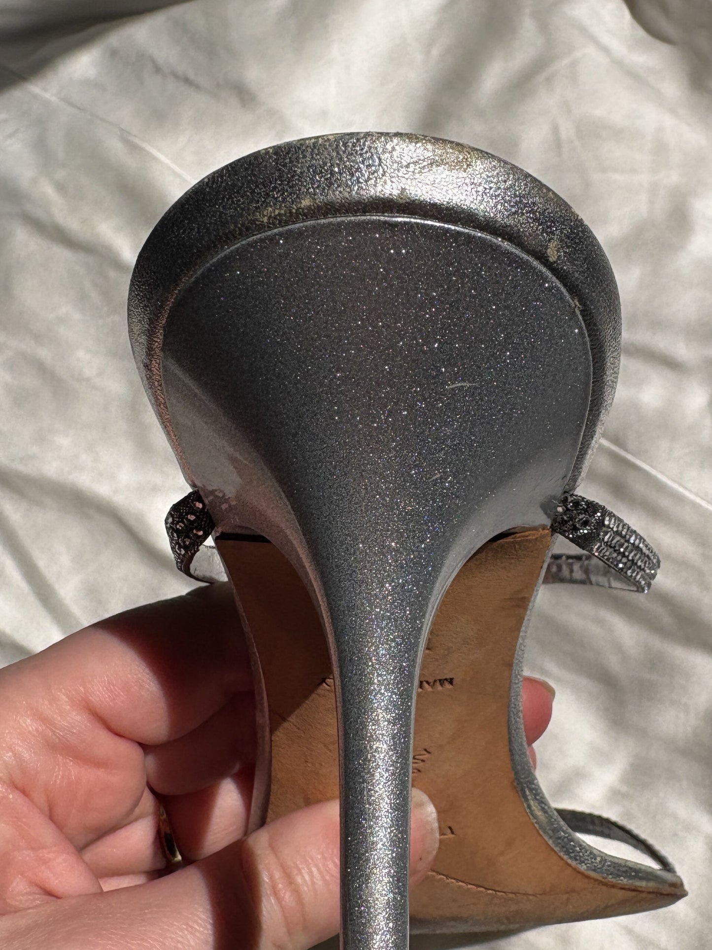 René Caovilla Silver Crystal Strap Mules (39.5)