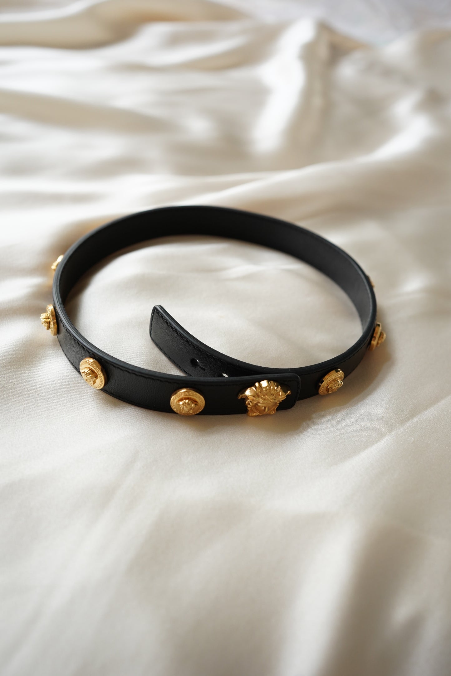 Gianni Versace Black Leather Medusa Button Choker/Bracelet